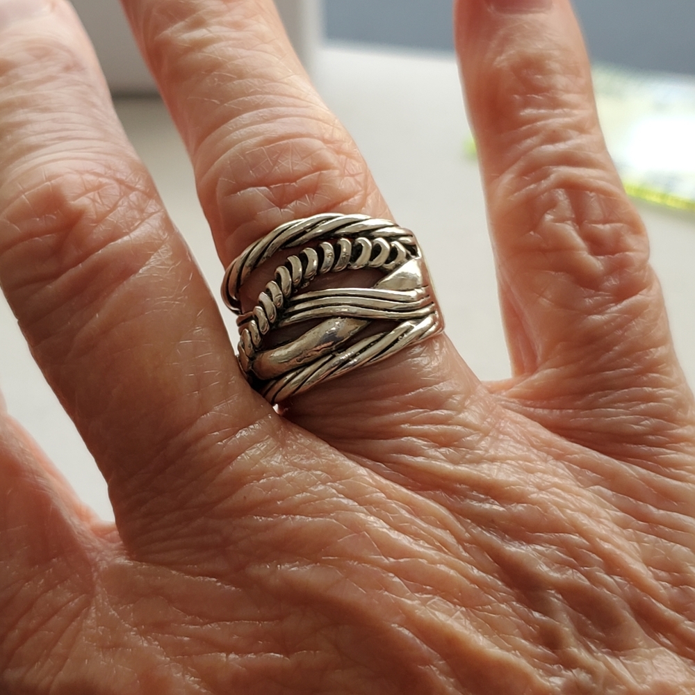 PZ 925 Sterling Texturized Rope Weave Band Ring 6.75 - Picture 15 of 16